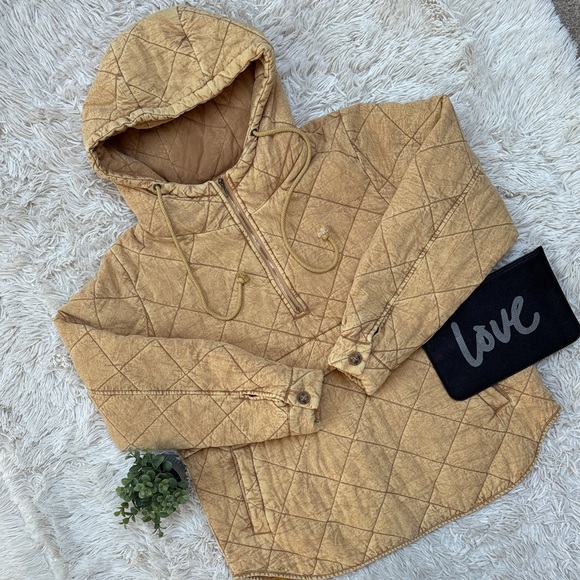 πHPπ And The Why Quilted Hooded Quarter Zip Jacket π Mustard - Picture 2 of 16